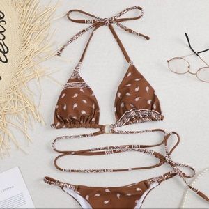 Brown Paisley Bikini Top